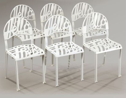 JEREMY HARVEY (NÉ EN 1945) Suite de six chaises modèle "Hello there" en fonte d'aluminium...