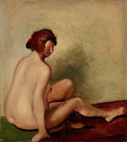 André DERAIN (1880-1954) Nu assis Huile sur toile, signée en bas à droite 30 x 27...
