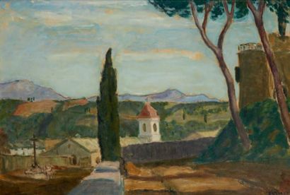 Eugène DURENNE (1860-1944) Village de Provence, 1920 Huile sur toile, signée en bas...