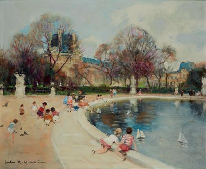 Jules René HERVÉ (1887-1981) Le jardin des Tuileries Huile sur toile, signée en bas...