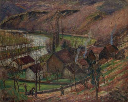 Léon DETROY (1857-1955) Paysage Huile sur toile, signée en bas à droite 73 x 92 cm...