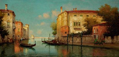 Alphonse LECOZ Vue de Venise Huile sur toile, signée en bas à droite 40 x 80 cm -...