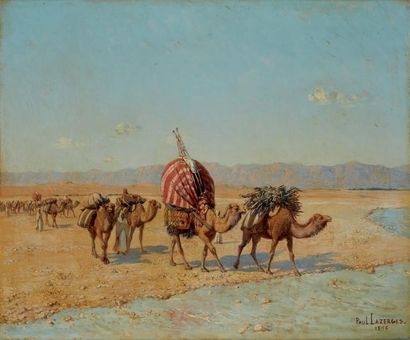 Paul Jean Baptiste LAZERGES (1845-1902) La caravane, 1895 Huile sur toile, signée...