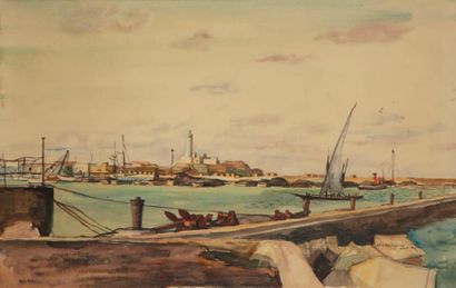 ANDRÉ HEBUTERNE (1894-1979) Le port d'Alger, 1930 Aquarelle sur papier, datée et...