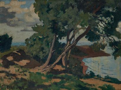 Henri DABADIE (1867-1949) Pointe de Gamarth (Tunisie), 1922 Huile sur carton entoilé,...