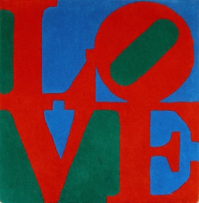 INDIANA Robert "Classic Love" Tapis en laine vert, bleu, rouge 75 x 75 cm Tirage...