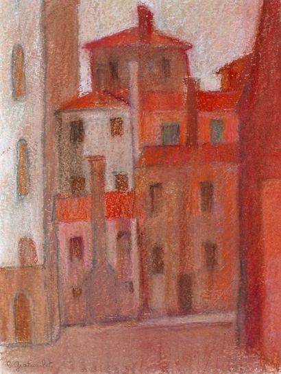 GRATIOULET Renée Venise, Place San Stefano Pastel sur papier SBG, 30 x 23 cm