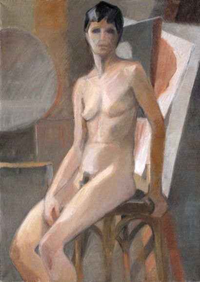 GRATIOULET Renée La Pose Huile sur toile SBD, 73 x 54 cm