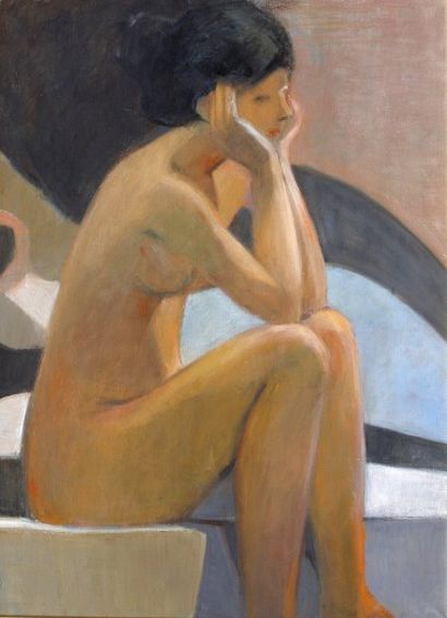 GRATIOULET Renée Elégante nue Huile sur toile 82 x 60 cm