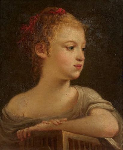 Attribué à Hugues TARAVAL (1729-1785) Jeune fille à la cage a oiseaux Toile 44 x...