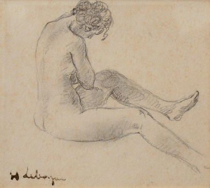 HENRI LEBASQUE, attribué à Dessin au crayon sur papier figurant une jeune femme nue....