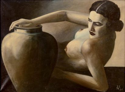 ANTOINE DE SYPIORSCRI (1890-?) «Femme à la cruche» Huile sur toile. Monogrammé «AS»....