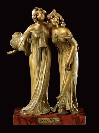 Lucien ALLIOT (1877-1967) «Jumelles» Epreuve en bronze à patine doré figurant deux...