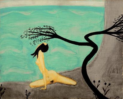 Hélène PERDRIAT (1894-1969) «Le baiser de l'arbre» Huile sur toile. Signée en bas...