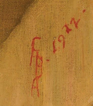 ECOLE ETRANGÈRE Huile sur toile figurant une femme nue assise. Signée d'un monogramme...