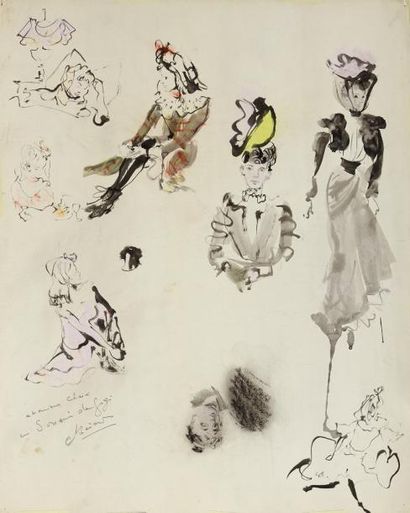 Christian BÉRARD (1902-1949) Gigi Dessin à l'encre et craie sur papier, signé et...