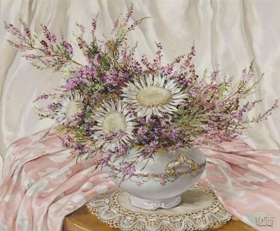 Louise COTTIN (1907-1974) Bouquet de fleurs Huile sur toile, signée en bas à droite...