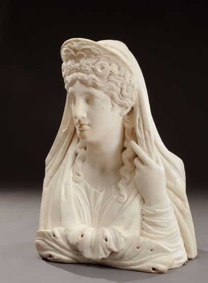 Ecole FRANCAISE du début du XIXème siècle Beau buste en marbre blanc de Carrare,...