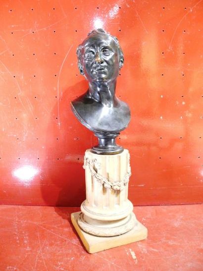 Jean-Antoine HOUDON - D'aprés Portrait de Diderot Buste en laiton patiné bronze Socle...
