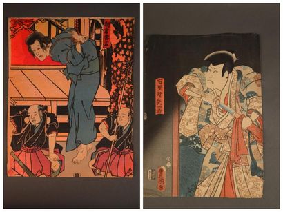 JAPON Ensemble d'estampes comprenant: Deux estampes Utamaro, Eizan. Fin du XVIIIème...