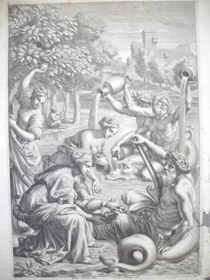 N. POUSSIN d'après gravé par Blomaert Gravure Les dieux au jardin d'Eden 37,5 x 25...