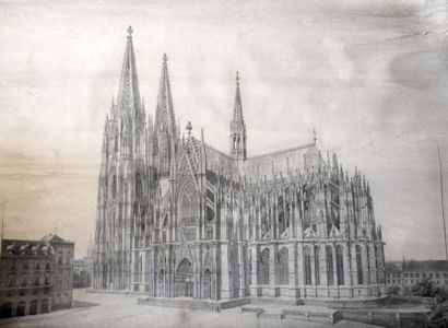 Attribué à August STOEHR (1869-1920) Dessin d'architecture représentant la cathédrale...