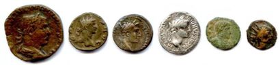 null Lot de six monnaies romaines: denier de Tibère, denier d'Auguste, Antoninien...