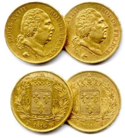 null Lot de deux pièces 40 Francs or Louis XVIII: 1806 et 1818 Lille. Très beaux...