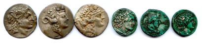 null Lot de six monnaies antiques: un tétradrachme de Lysimaque, un tétradrachme...