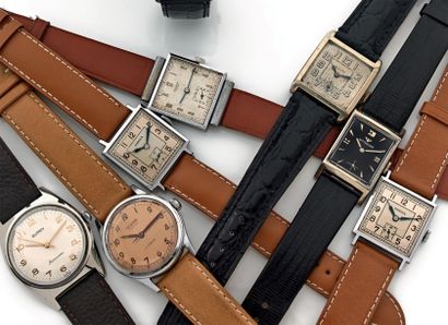 null Lot de 4 montres rondes et carrées. Vers 1940. CORD, HERMA, BUREN, RICHARD....