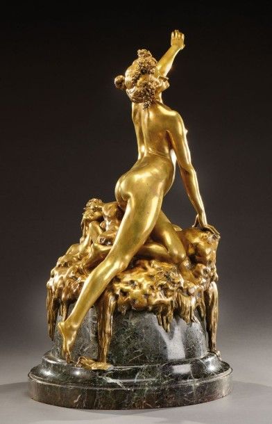 Louis CHALON (1866-1940) «Vers la lumière» Importante sculpture en bronze à patine...