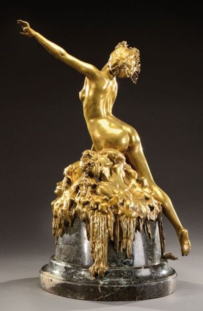 Louis CHALON (1866-1940) «Vers la lumière» Importante sculpture en bronze à patine...