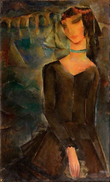 Pierre Ernest KOHL (1897-1985) Huile sur toile figurant une femme devant une scène...
