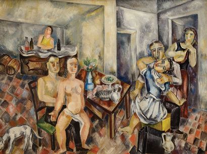 Valentine PRAX (1899-1981) "Le repas de famille" Importante huile sur toile. 1925....