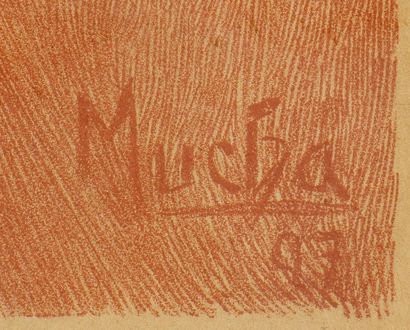 ALPHONS MARIA MUCHA (1860-1939) «Invocation» Lithographie sur soie figurant une femme...