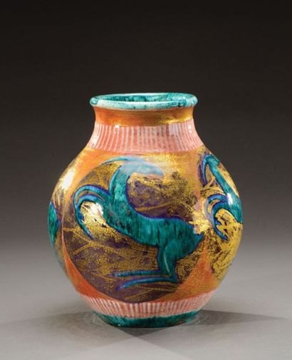 Edouard CAZAUX (1889-1974) Vase à corps ovoïde et col resserré évasé en céramique...