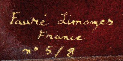 Camille FAURÉ (1874-1956) Grande plaque rectangulaire en émaux polychromes figurant...