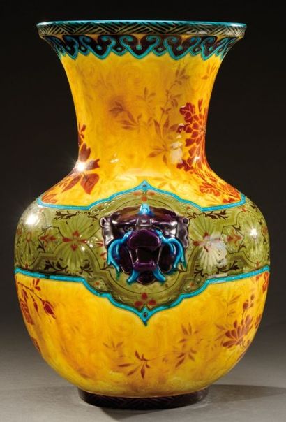 Théodore DECK (1823-1891) Important vase de forme balustre en céramique émaillée...