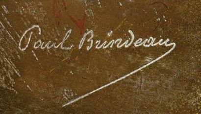 PAUL BRINDEAU de JARNY (1858-1939) Ecran de cheminé en laiton doré à décor ajouré...