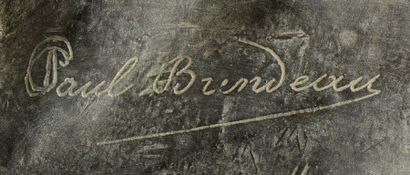PAUL BRINDEAU de JARNY (1858-1939) Plafonnier en cuivre figurant un parterre de feuilles...