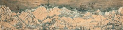CHINE Paysage de montagne Encre signée et scellée montée en rouleau