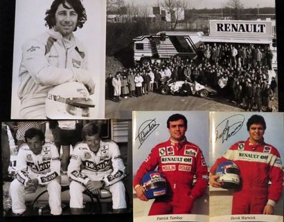 null Ensemble de 5 photos dont 2 autographes P. Tambay D. Warwick et Team Renault...