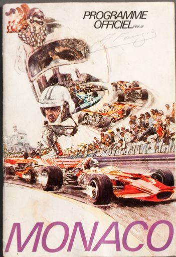null Un programme GP Monaco 1972 avec un autographe de Fangio en couverture