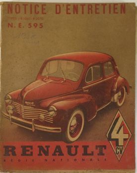 null Notice d'entretien Renault 4CV type R 1060 année 1950