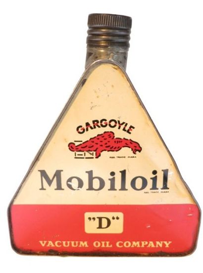 null Bidon d'huile triangulaire Mobiloil avec son bouchon 21 x 16,5 x 6,5 cm