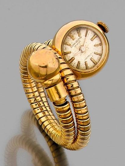 SIGMA-VALMON Originale montre en or jaune 18k. Bracelet tubogaz. Mouvement mécanique....