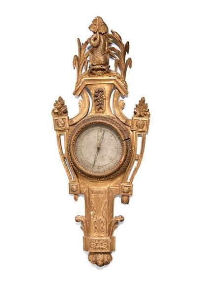 null Baromètre en bois mouluré, sculpté et doré Epoque Louis XVI H: 99 cm
