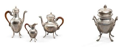 null Service à thé et café en argent, les anses en palissandre, comprenant: une théière,...
