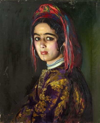 José CRUZ-HERRERA (1890-1972) Portrait d'une femme berbère Huile sur toile, signée...