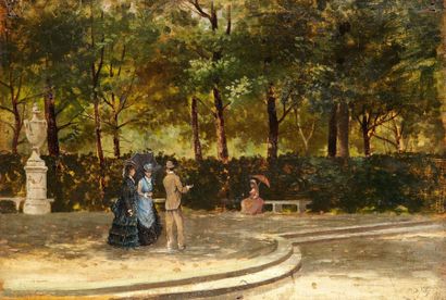 Giuseppe de NITTIS (1846-1884) Promenade dans le parc, circa 1871-1872 Huile sur...